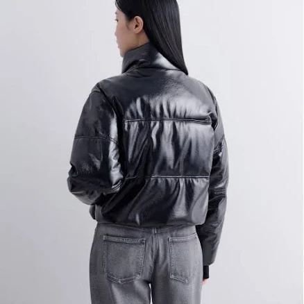MUSINSA Women's Patent Synthetic Leather Puffer Jacket