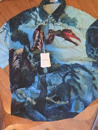 Valentino Shirts | Valentino Teal And Navy Dragon Print Button-Up Shirt | Color: Blue/Green | Size: L | Ericlipkind's Closet