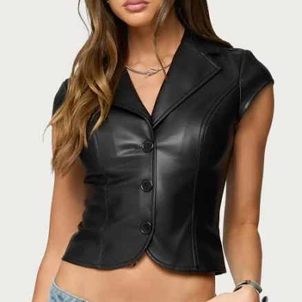 Edikted Women's Tailored Faux Leather Button-Up Shirt