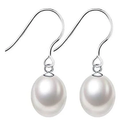 925 Sterling Silver Freshwater Cultured White Pearl Dangle Drop Earrings
