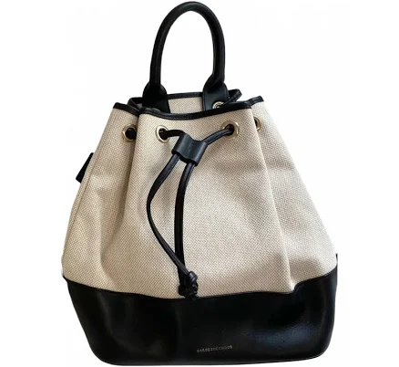 Marge Sherwood Beige Canvas Backpack with Black Leather Trim