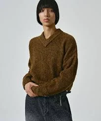 Boucle V Neck Loose-fit Knit Sweater