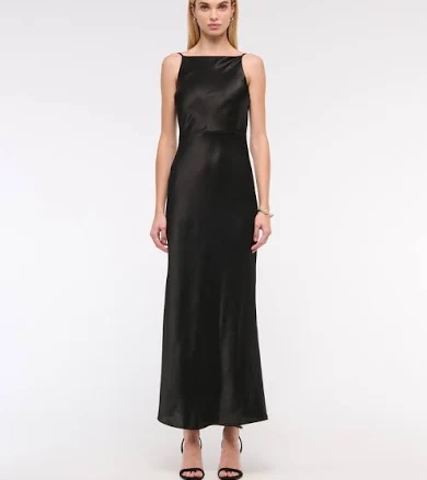 Abercrombie & Fitch Women's High-Neck Crinkle Satin Maxi Dress