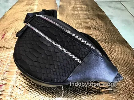Handmade Black Python Leather Belt Bag