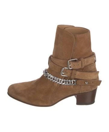 Amiri Suede Chain-Link Accents Moto Boots in Brown, Women's IT 38 | 8