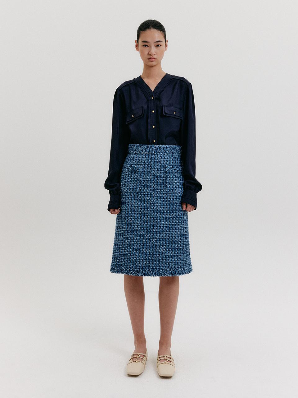 Tweed Midi Skirt [Blue]