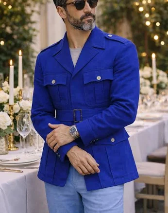Men's Belted Linen Safari Jacket