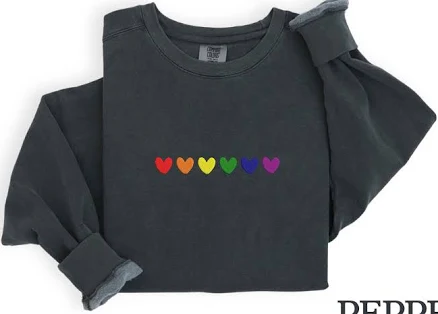 Embroidered LGBT Rainbow Heart Sweatshirt: Pride Comfort Colors Clothing