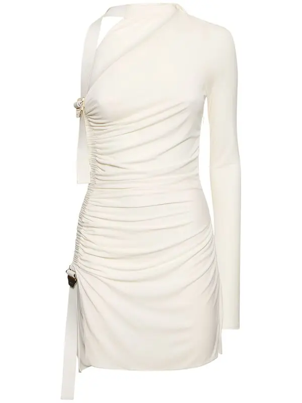 One-sleeve Draped Mini Dress
