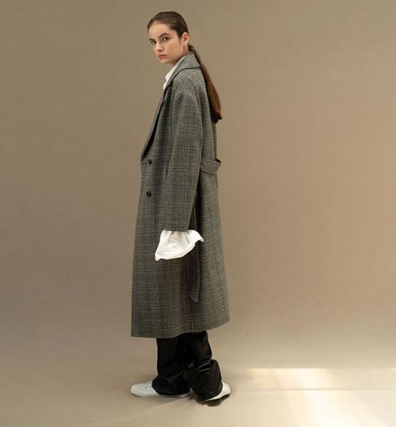 아바몰리 Lana double cashmere handmade coat (black check)