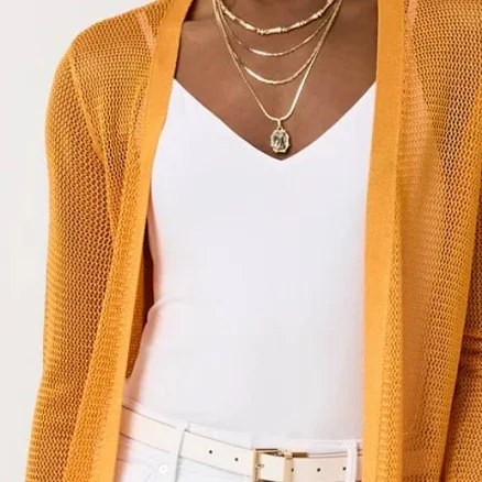 White House Black Market Women's Open Stitch Longline Cardigan Sweater