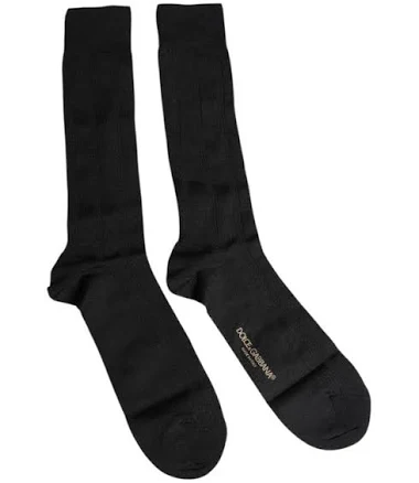 Dolce & Gabbana Black Stretch Logo Mid Calf Men Socks