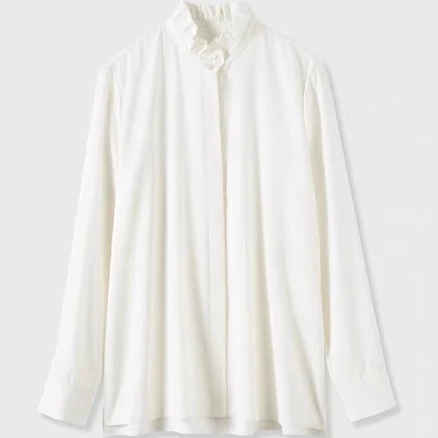 Vinci Cashmere Silk Crepe Ruffle Collar Blouse