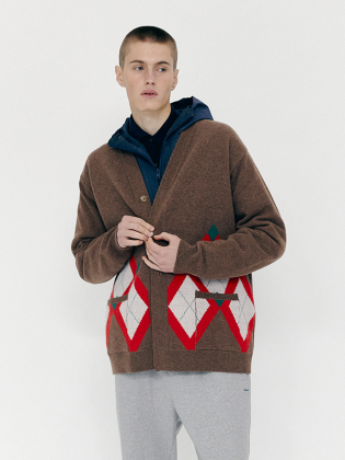 Argyle Knit Long Cardigan