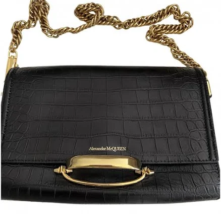 Alexander McQueen The Story Croc Embossed Leather Shoulder Bag