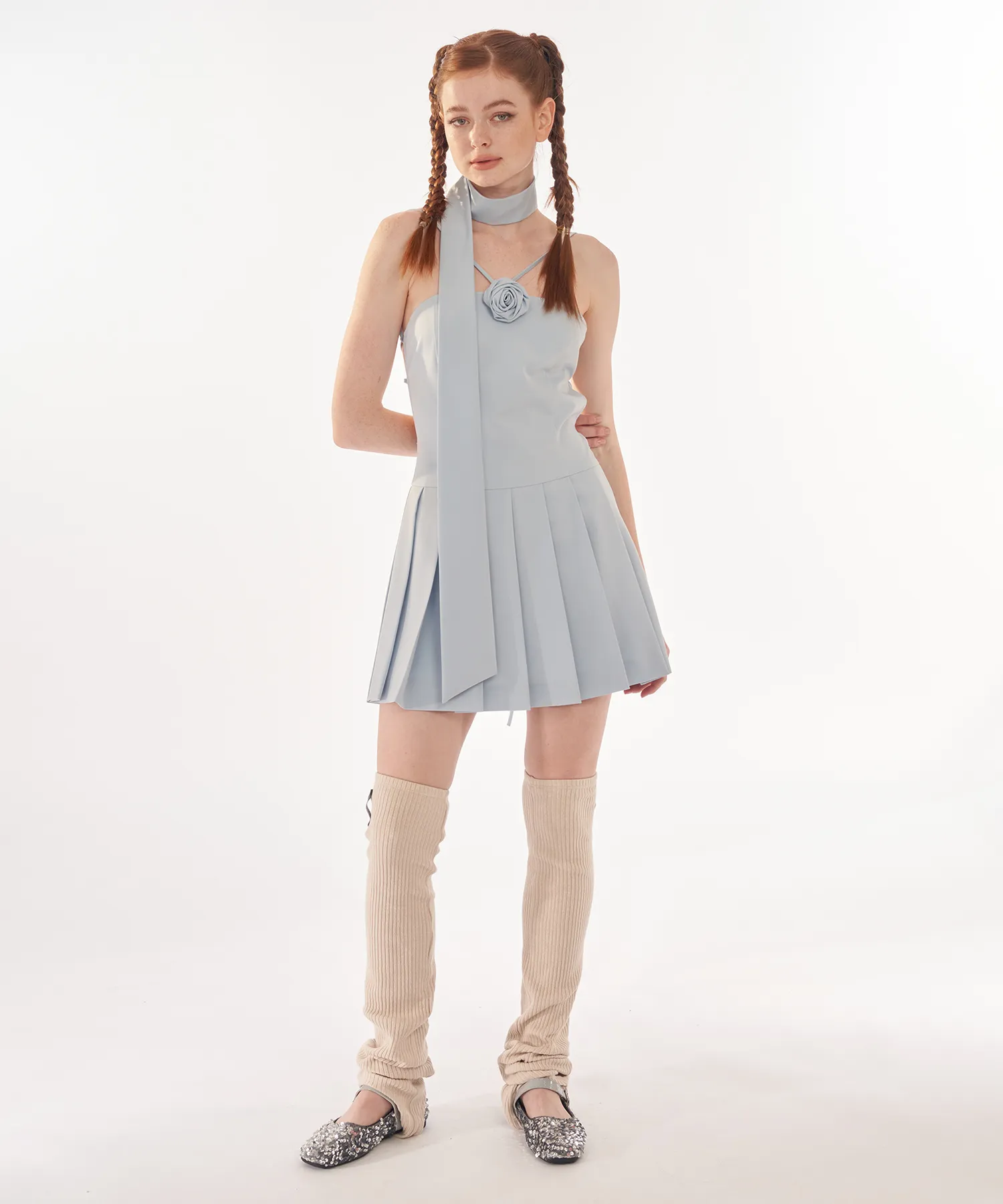 Scarf rose halter neck onepiece_SKY