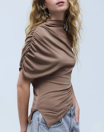 H&M Ladies One-Sleeve Mock Turtleneck Top
