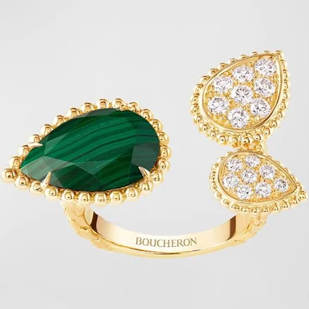 Boucheron Yellow Gold Malachite and Diamond Serpent Ring