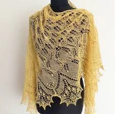 Yellow hand knitted lace shawl Spring scarf Lace Wrap Triangle scarf Knit bandana Wedding shawl Cover up Bridal wrap