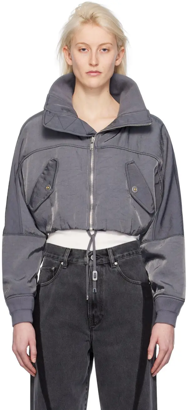 Gray Crop Bomber Jacket