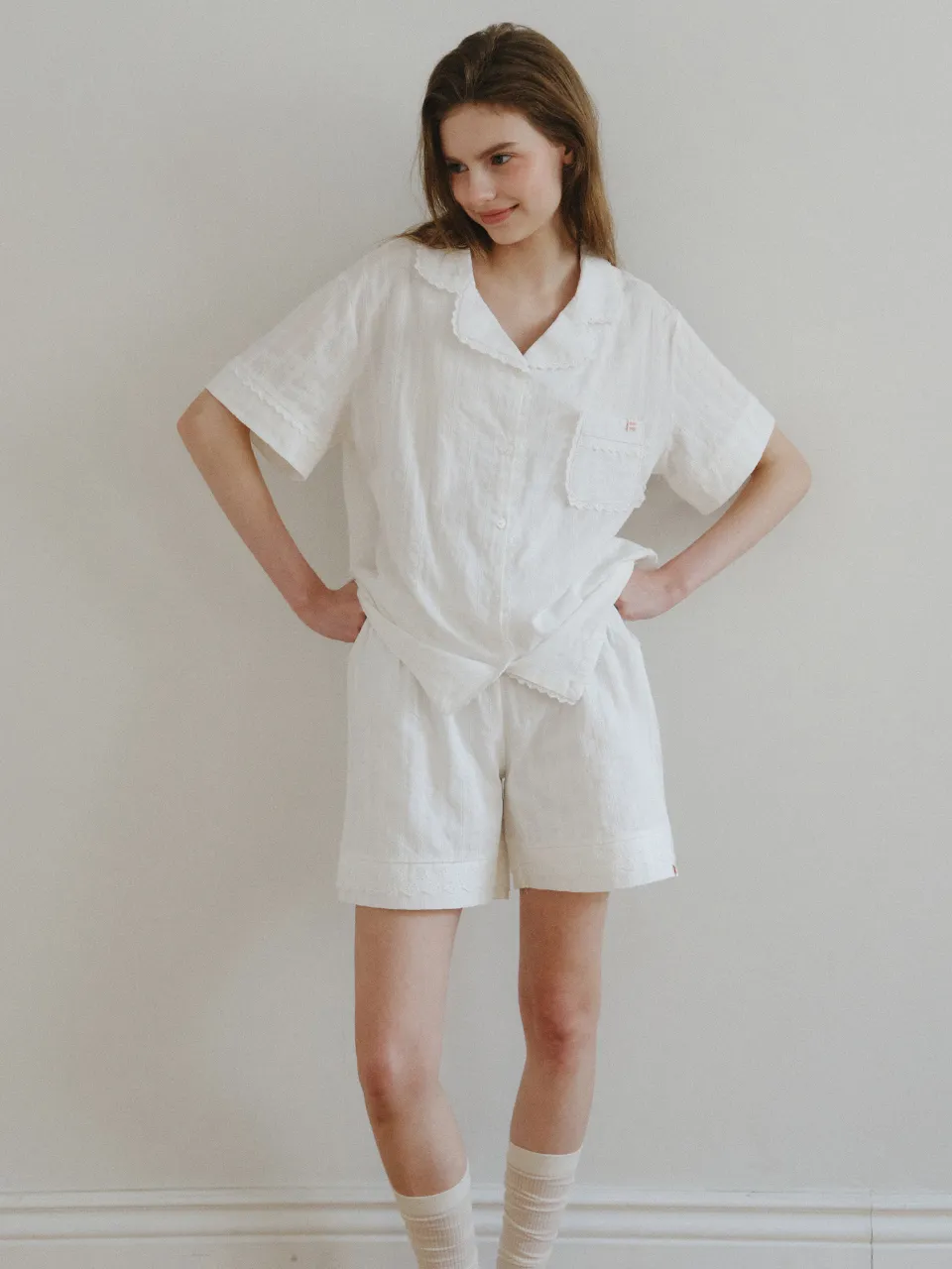 Blanche Lace Short Cotton Pajama Set