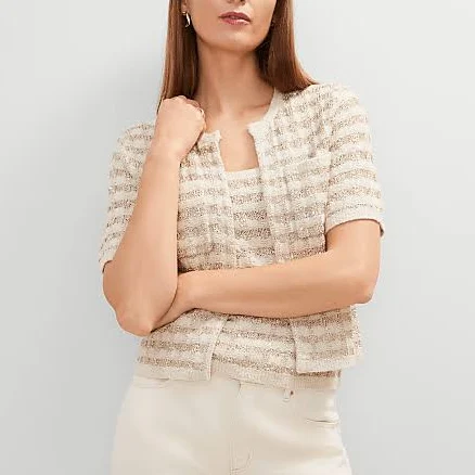 Ann Taylor Women's Petite Metallic Tweed Sweater Jacket