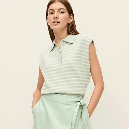 Women's Ann Taylor Weekend Striped Collared Sweater Vest