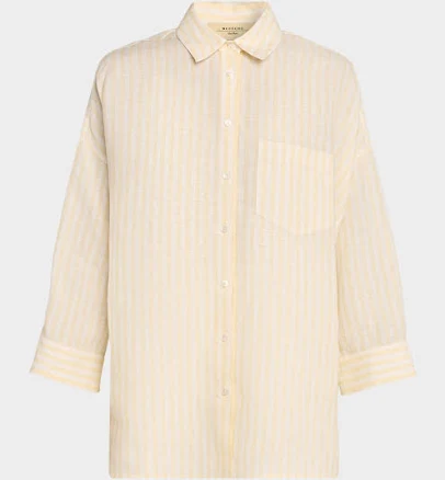 Weekend Max Mara Panetto Striped Linen Shirt, Light Yell, Women's, 2, Shirts Tops Blouses Button Down Shirts