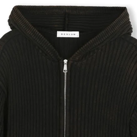 BESLOW Oversized Hood Knit Zip-Up