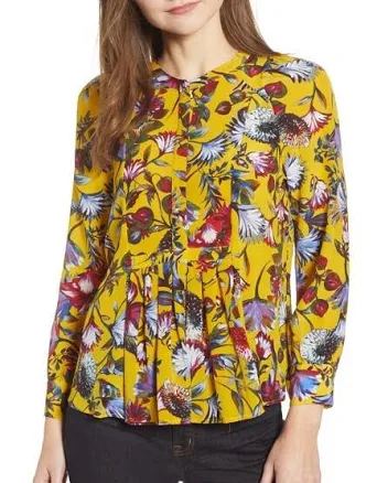 J. Crew Silk Pleated Popover in Floral Print Nordstrom Rack Womens