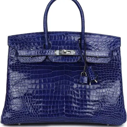 Sac Birkin 35 HERMES en crocodile Bleu Thalassa
