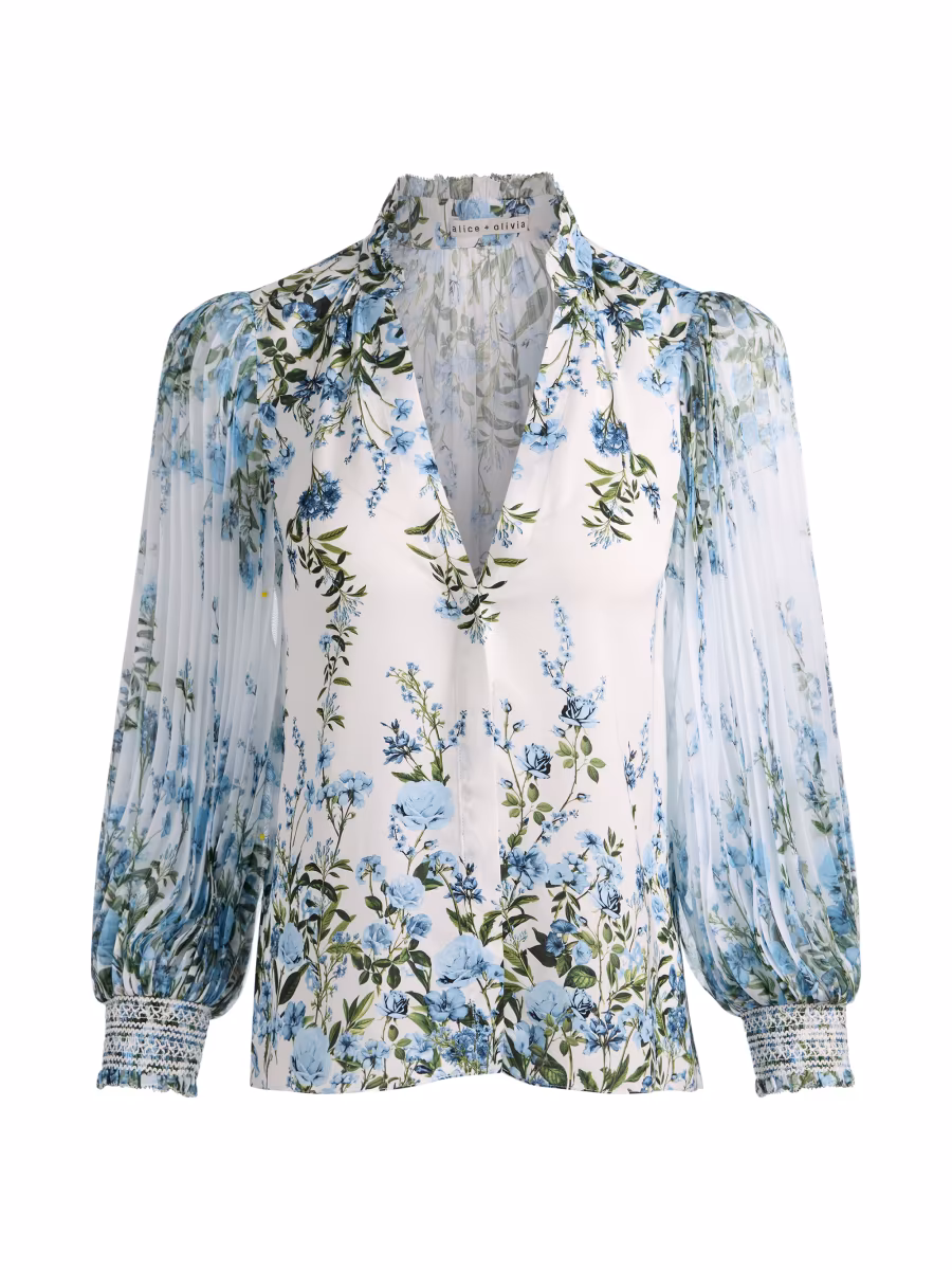 Smocked Blouson-Sleeve Shirt