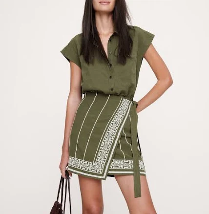Banana Republic Women's Embroidered Tencel-Linen Wrap Dress