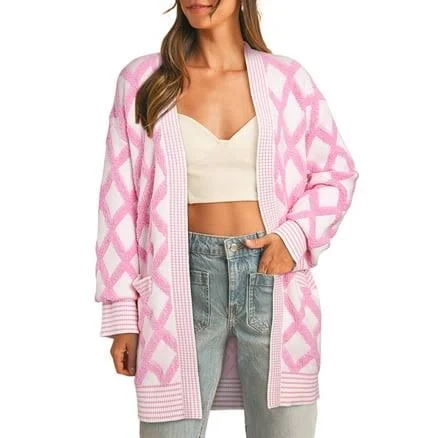 Sunny Angela Open Front Knit Cardigan with Pocketed Cardigan