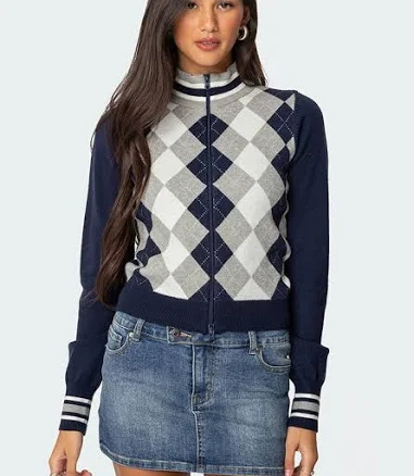 Edikted Women's Madisen Argyle Knit Cardigan
