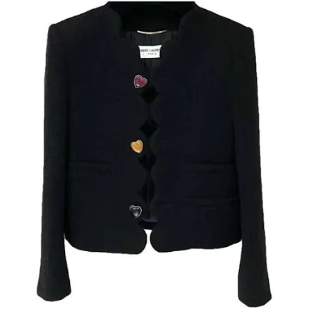 Saint Laurent Black Wool Heart Button Jacket Size 34 FR