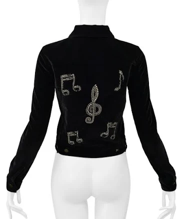 Saint Laurent Paris by Hedi Slimane Black Velvet Jacket with Studded Musical Notes 2016Saint Laurent Paris by Hedi Slimane Black Velvet Jacket with Studded Musical Notes 2016