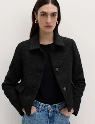 Marks & Spencer Tweed Wool Textured Collared Jacket