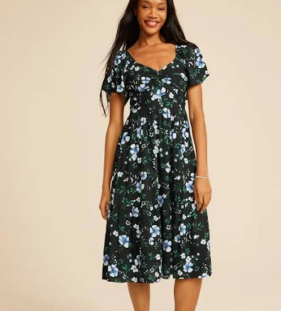maurices Women's Floral Short Sleeve Tiered Midi Dress