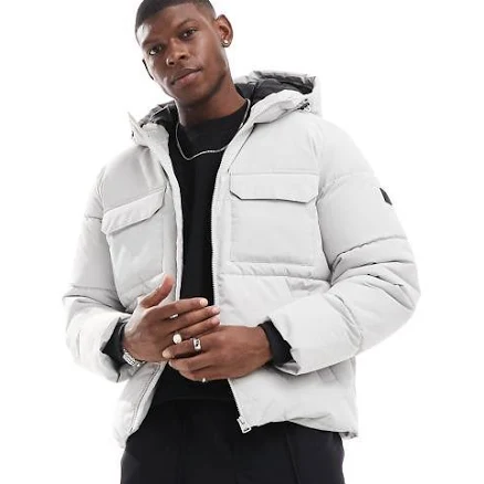 ONLY & SONS padded coat with hood & utility pockets