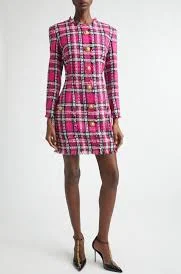 Long Sleeve Fringe Tweed Dress