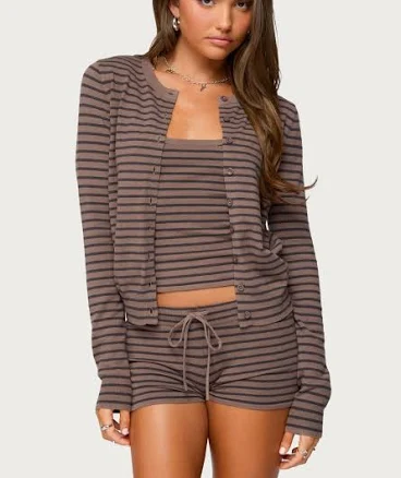 Edikted Women's Lillian Striped Button Up Knit Cardigan