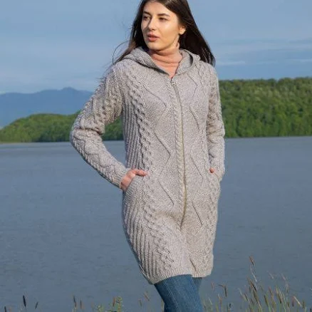 Cable Knit Coat With Hood Gray