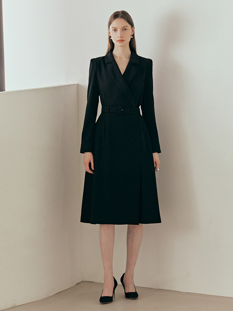Notched Collar Tuxedo Dress