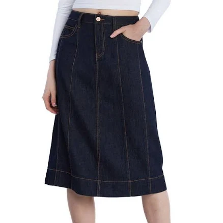 Wash Lab Denim Alice Pintuck Midi Denim Skirt