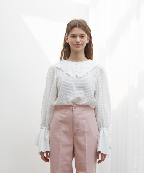 Lace Collar See-through Blouse