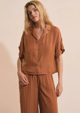 Etam Short-sleeved Satin Pajama Shirt