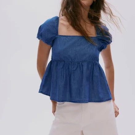 H&M Ladies Tie-Back Puff-Sleeved Top