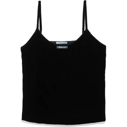 Prada - logo-label velvet top - women - Viscose/Cupro - 4 - Black