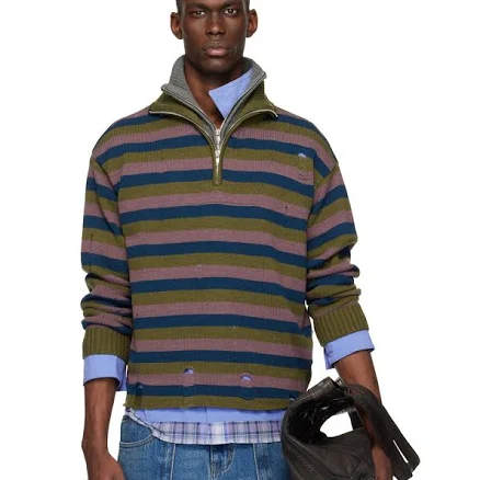 Andersson Bell Double Layered Stripe Half Zip-Up Sweater